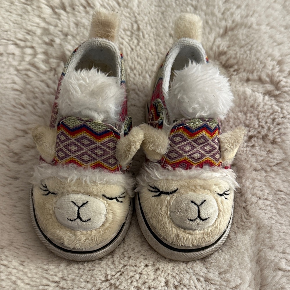 VANS slip ons toddler Cozy Llama Alpaca Kids Shoes - Cream and Multicolor